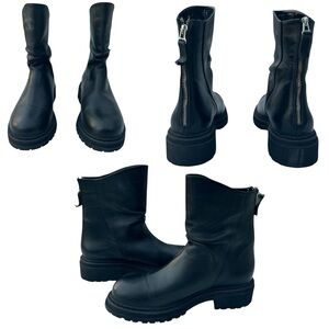 Steve Madden Essential Black Leather Scrunched Ankle Boots Women’s 11 Combat